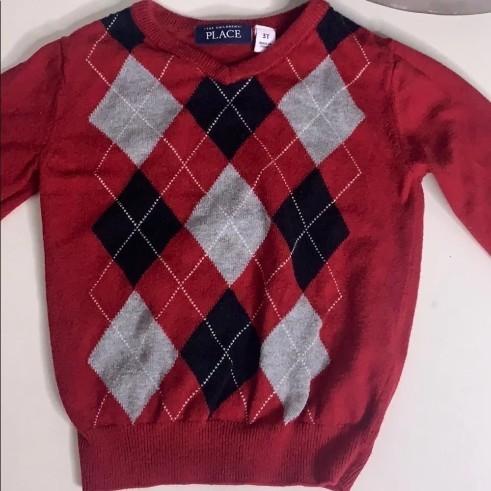 The children’s place red preppy diamond pullover sweater boy kid toddler 3T